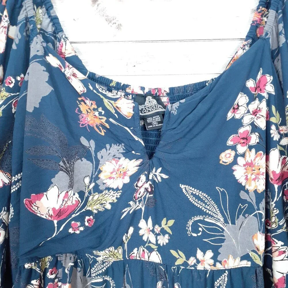Angie Womens Floral Dress 3X Boho Puff Sleeve Elastic Back 169A - Picture 2 of 7